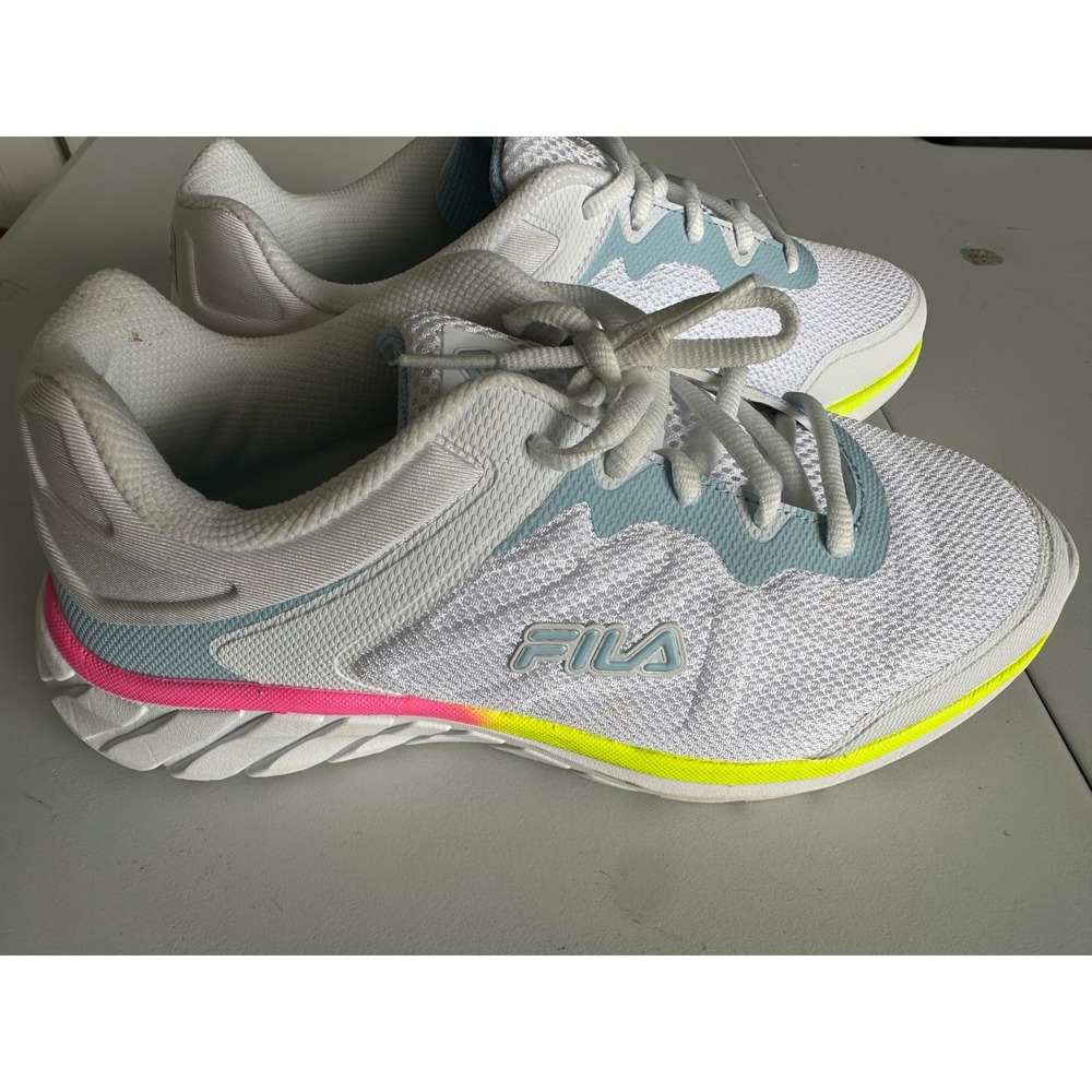 Fila Womens White Mesh Memory Foam Running Shoes Neon Pink Yellow 5RW01367-109 9